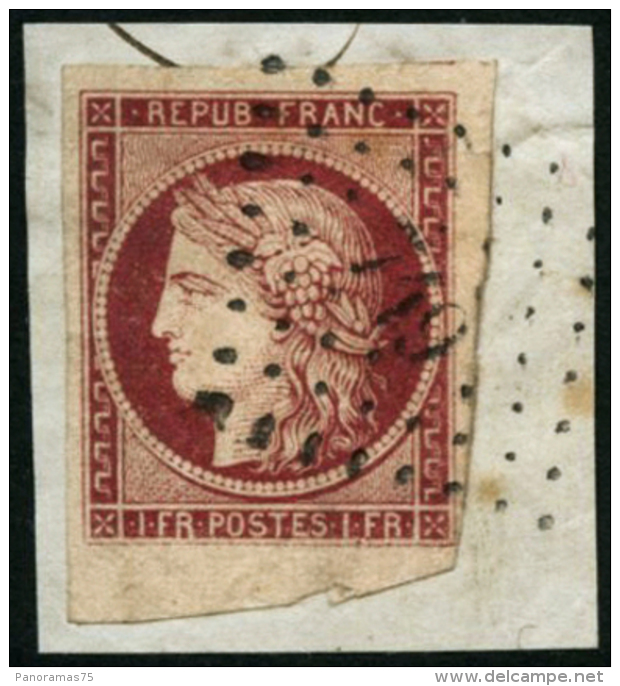 N&deg;6 1F Carmin, BDF Obl PC S/fragment - TB - 1849-1850 Cérès