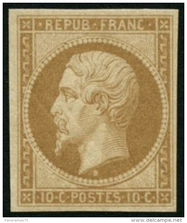 N&deg;9e 10c Bistre-jaune, R&eacute;imp - TB - 1852 Louis-Napoléon