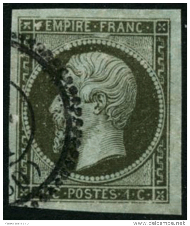 N&deg;11 1c Olive, Obl Perl&eacute; Grandes Marges - TB - 1853-1860 Napoléon III.
