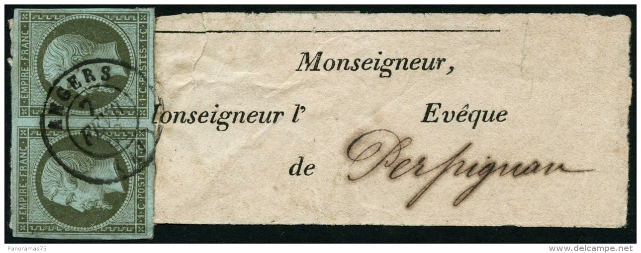 N&deg;11 1c Olive, Paire Obl C&agrave;D Sur Bande Journal - TB - 1853-1860 Napoléon III.