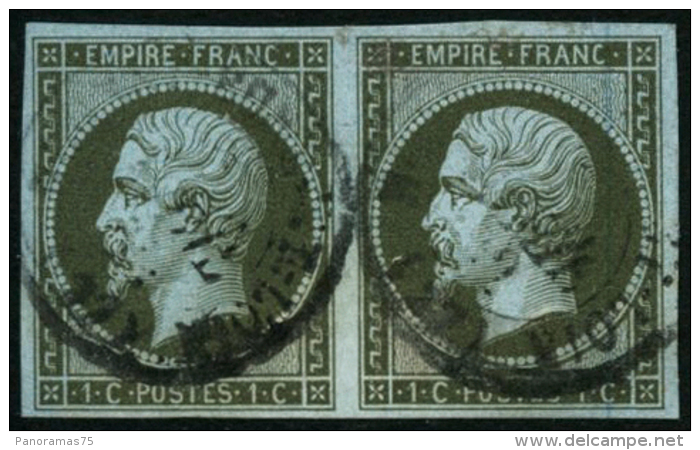 N&deg;11 1c Olive, Paire Horizontale - TB - 1853-1860 Napoléon III.