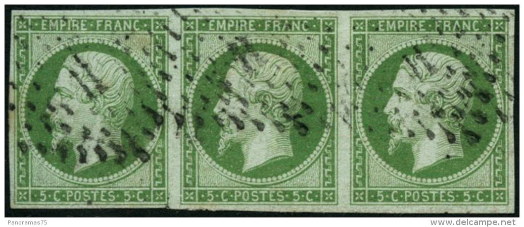 N&deg;12 5c Vert, Bande De 3 - TB - 1853-1860 Napoléon III.