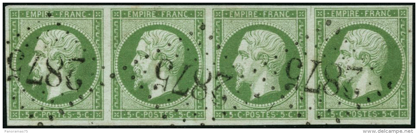 N&deg;12 5c Vert, Bande De 4 Obl - TB - 1853-1860 Napoléon III.