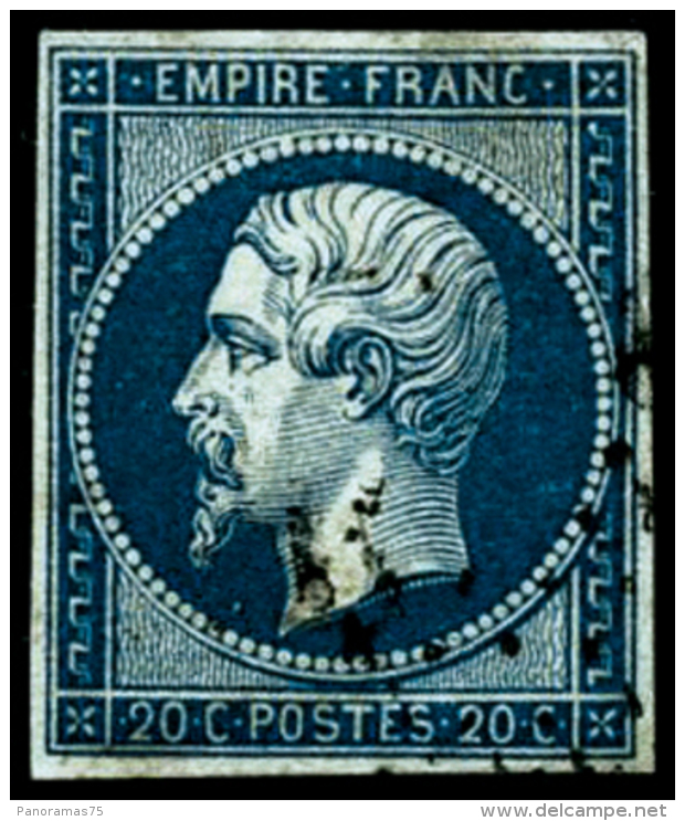 N&deg;14Ad 20c Bleu Fonc&eacute; S/vert, Type I Sign&eacute; Roumet - TB - 1853-1860 Napoléon III.