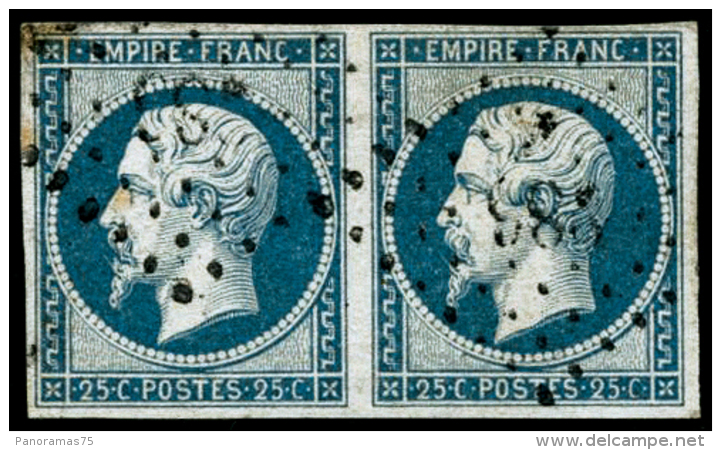 N&deg;15 25c Bleu, Paire Sign&eacute; Brun - TB - 1853-1860 Napoléon III.