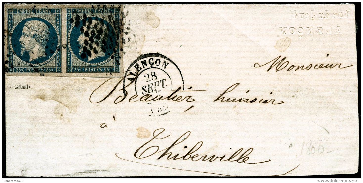 N&deg;15 25c Bleu, Paire S/lettre - TB - 1853-1860 Napoléon III.