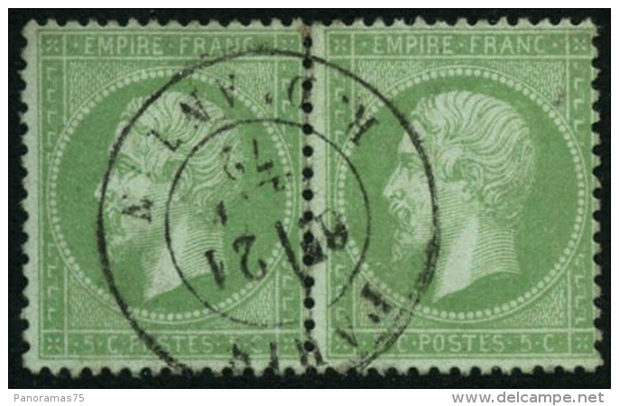 N&deg;35 5c Vert P&acirc;le S/bleu, Paire - TB - 1863-1870 Napoleon III Gelauwerd