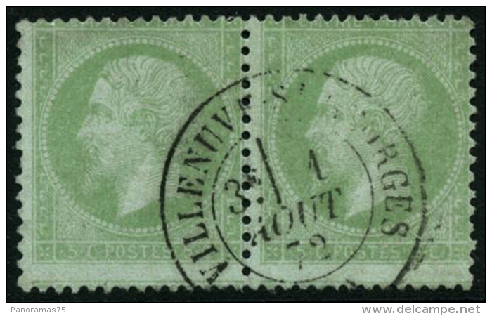 N&deg;35 5c Vert P&acirc;le S/bleu, Paire - TB - 1863-1870 Napoléon III. Laure