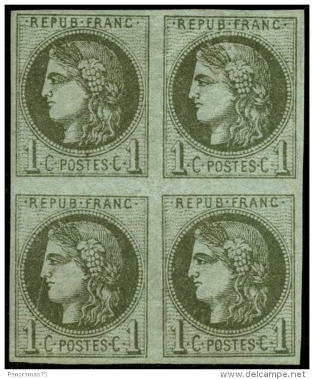 N&deg;39Aa 1c Olive Fonc&eacute; R1, Impression Us&eacute;e Bloc De 4 - TB - 1870 Ausgabe Bordeaux