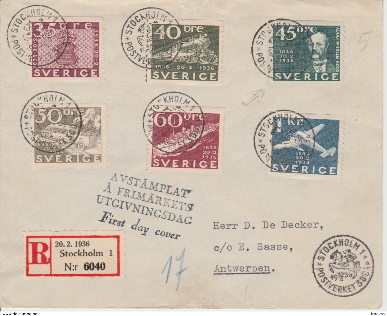 2 Brieven FDC  Zweden Registered Mail Stockholm - Antwerpen ???? - ... - 1855 Prefilatelia