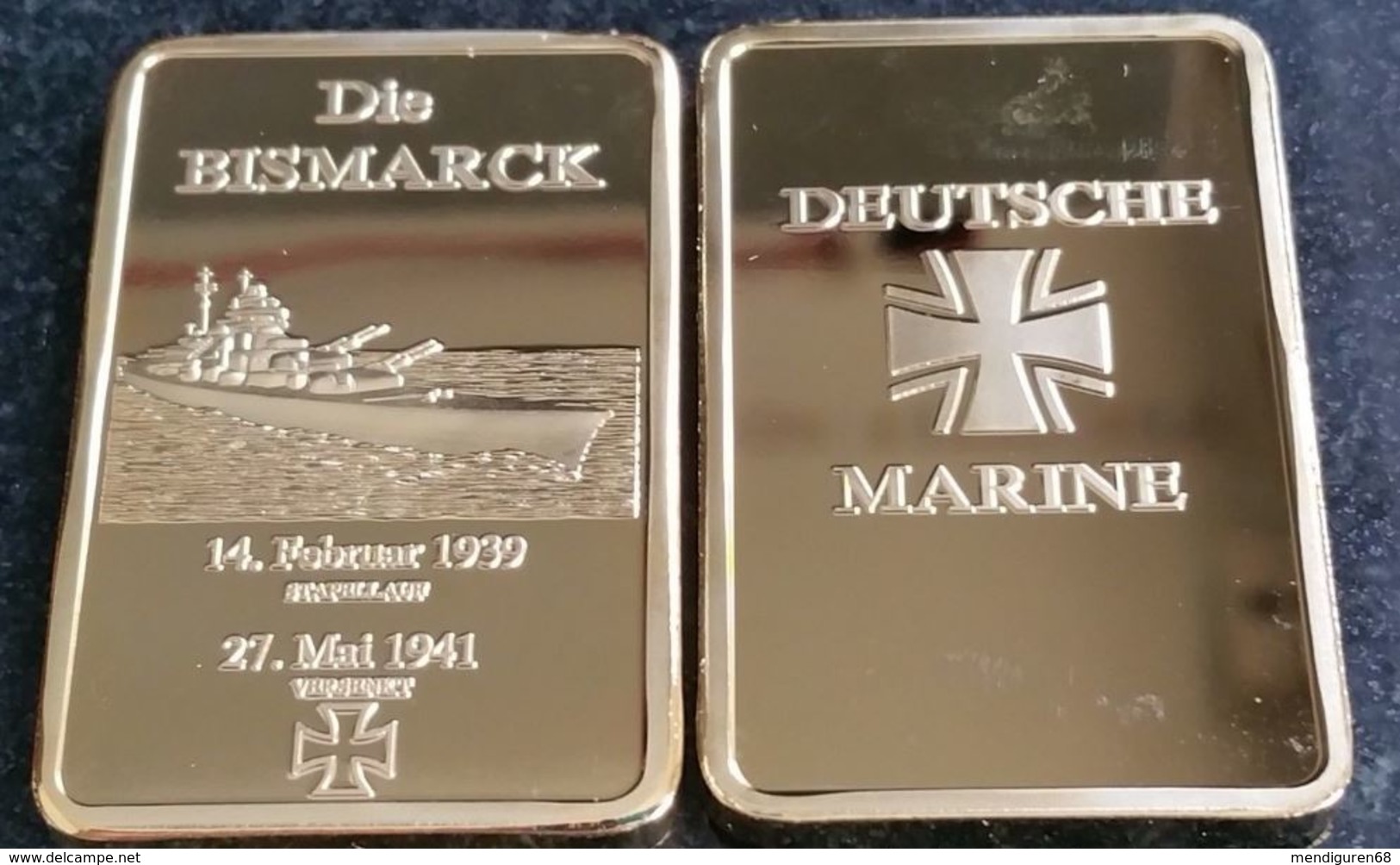 DEUTCHE GERMAN MARINE CROSS DIE BISMARCK 1939 1 OZ GOLD BAR - Profesionales/De Sociedad