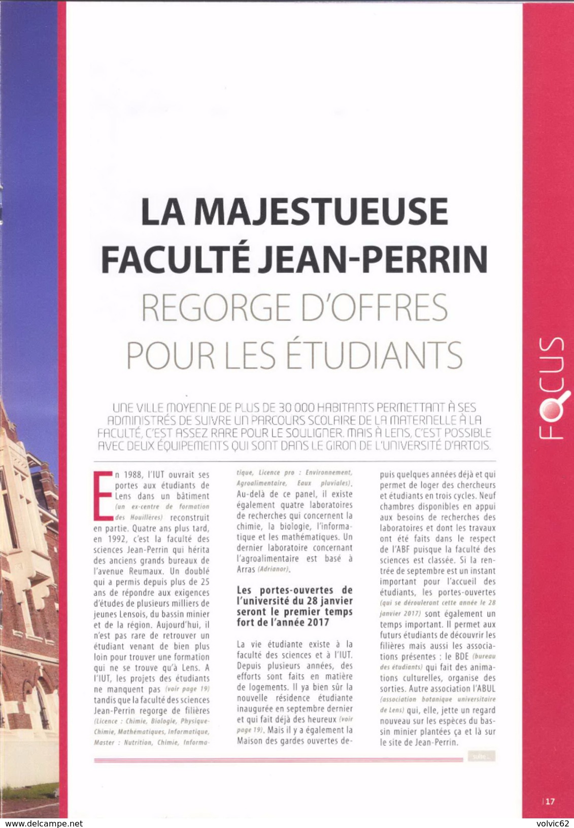 Lens Pas De Calais 62  Mag Magazine De La Ville Janvier 2017  Faculté Jean Perrin Centre Duma - Zonder Classificatie