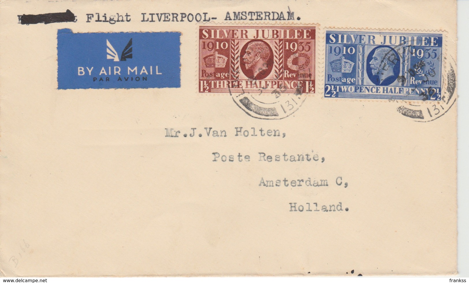 Luchtpost Liverpool Amsterdam 1935  A 120?? - Lettres & Documents