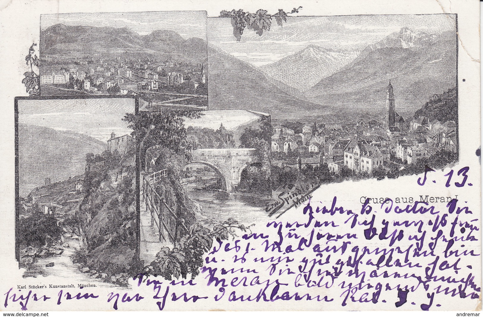 GRUSS AUS MERAN - ERW. SPINDLER FEC. - VORLÄUFER - GELAUFEN AM 14. V. 92 (1892) !!! - O.r. Eckbug, Sonst S.gut Erhalten - Merano