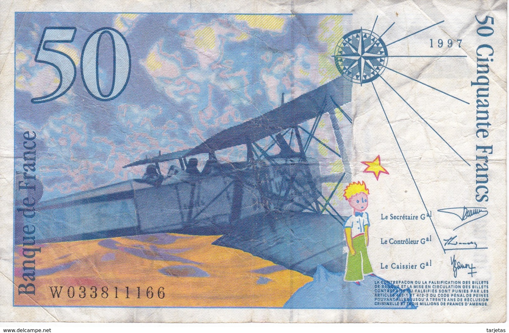 BILLETE DE FRANCIA DE 50 FRANCOS DEL AÑO 1997  (BANKNOTE) ST. EXUPERY - 50 F 1992-1999 ''St Exupéry''