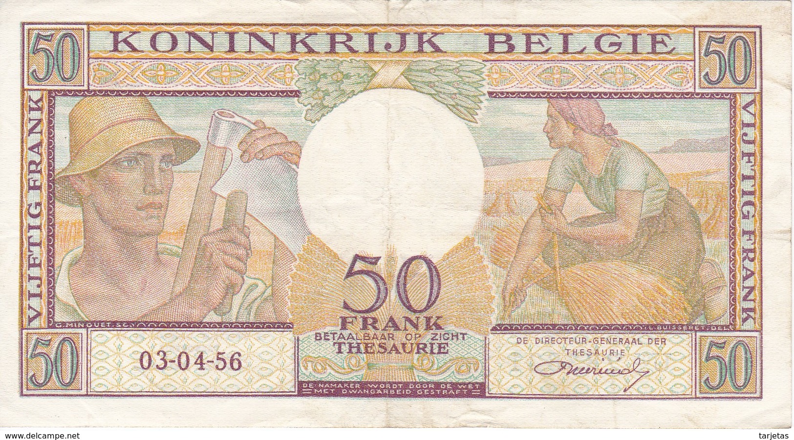 BILLETE DE BELGICA DE 50 FRANCS DEL AÑO 03-04-1956  (BANK NOTE) - Other & Unclassified