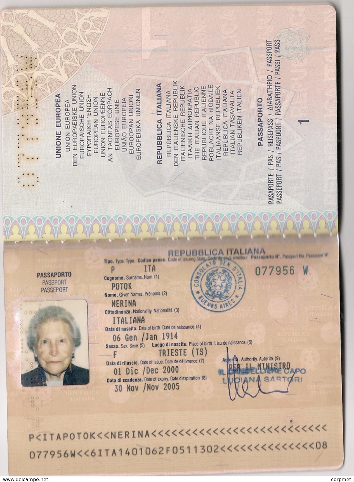 ITALIA - UNIONE EUROPEA PASSPORT - PASSEPORT - Model PRE BIOMETRIC - Issued In Buenos Aires Consulate - Never USED - Historische Dokumente