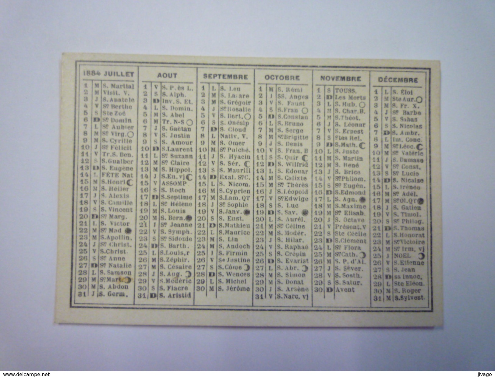 PETIT CALENDRIER  1884     (format 6 X 8,5cm) - Formato Piccolo : ...-1900