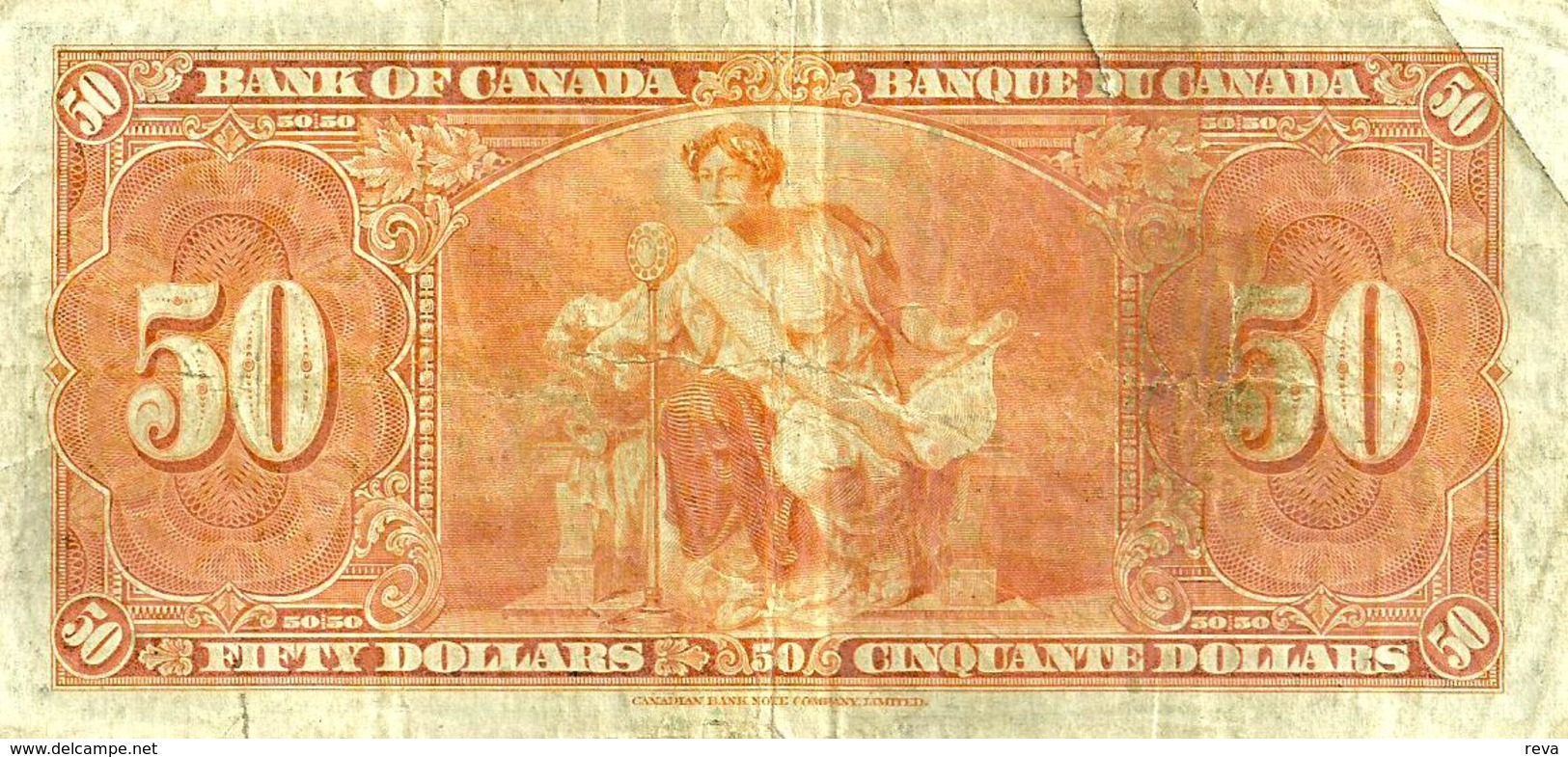 CANADA $50 DOLLARS KGVI HEAD FRONT WOMAN BACK DATED 2-1-1937 P63b SIGN. GORDON-TOWERS F READ DESCRIPTION - Canada