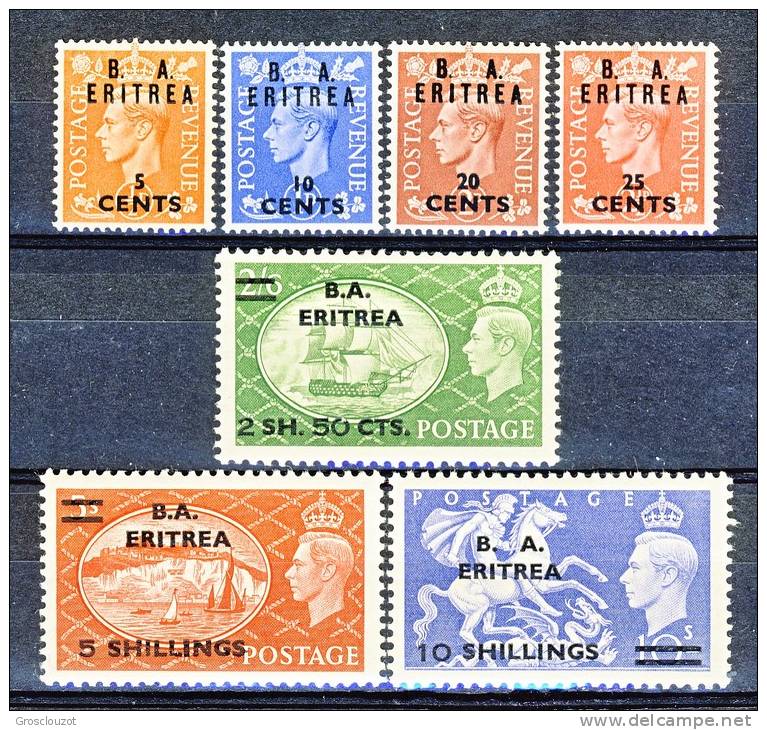 Eritrea Occupazione Inglese 1950 Francobolli GB Soprastampato  B.A. ERITREA, SS 11 N. 27 - 33  MNH Cat. € 175 - Eritrée