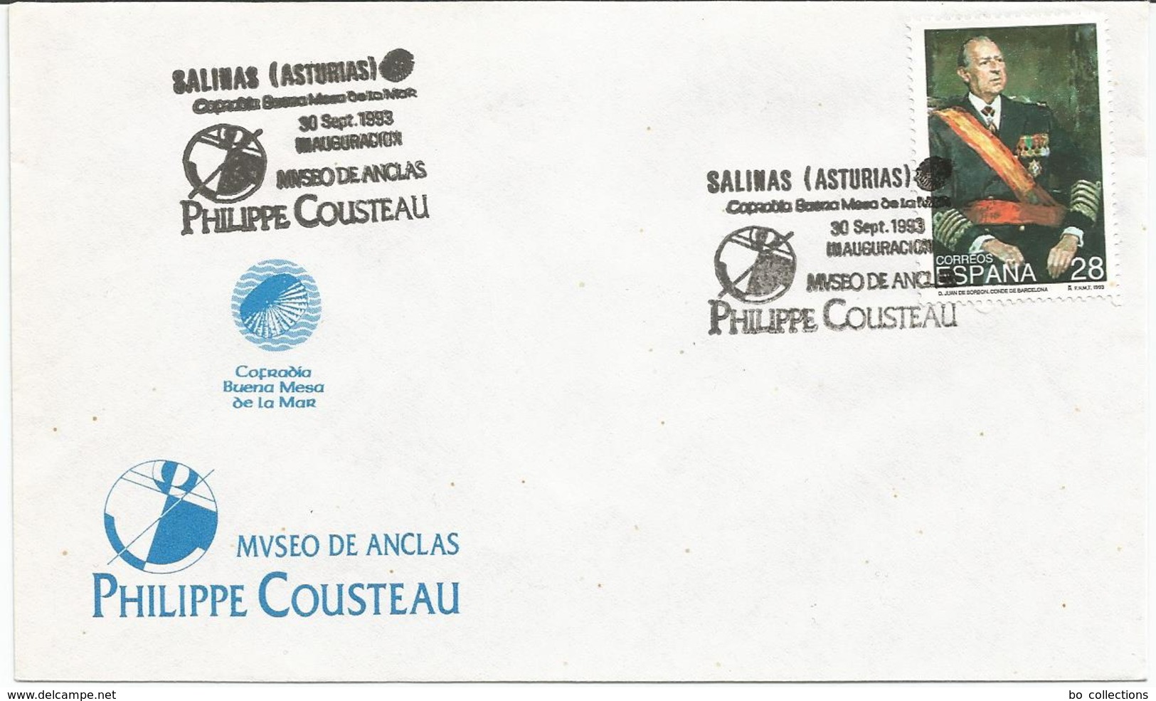 Salinas, Asturias, 30.9.1993, Philippe Cousteau, Museo De Anclas Museo Delle Ancore, Annullo Commemorativo. - Otros & Sin Clasificación