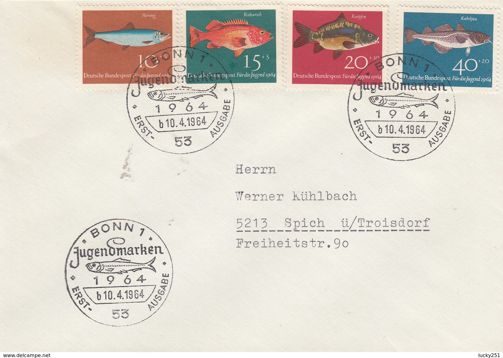 Allemagne Fédérale - Lettre/Poissons Divers - Année 1964 - Y.T. 284/287 - Briefe U. Dokumente