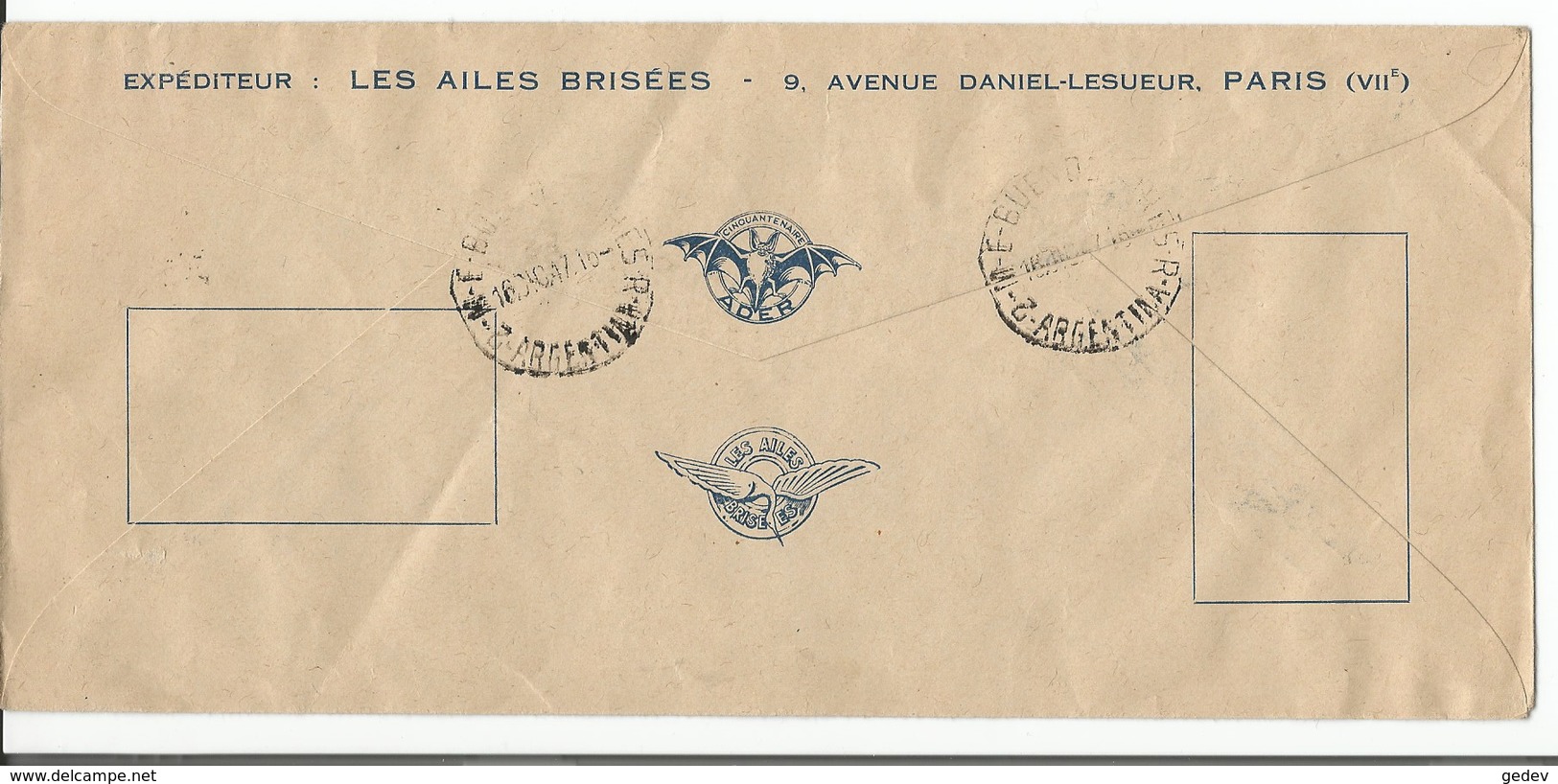 France Paris Exposition Des Ailes Brisées, Cinquantenaire ADER, Timbre 50 Frs Brun-rouge (10.12.47) - 1927-1959 Lettres & Documents