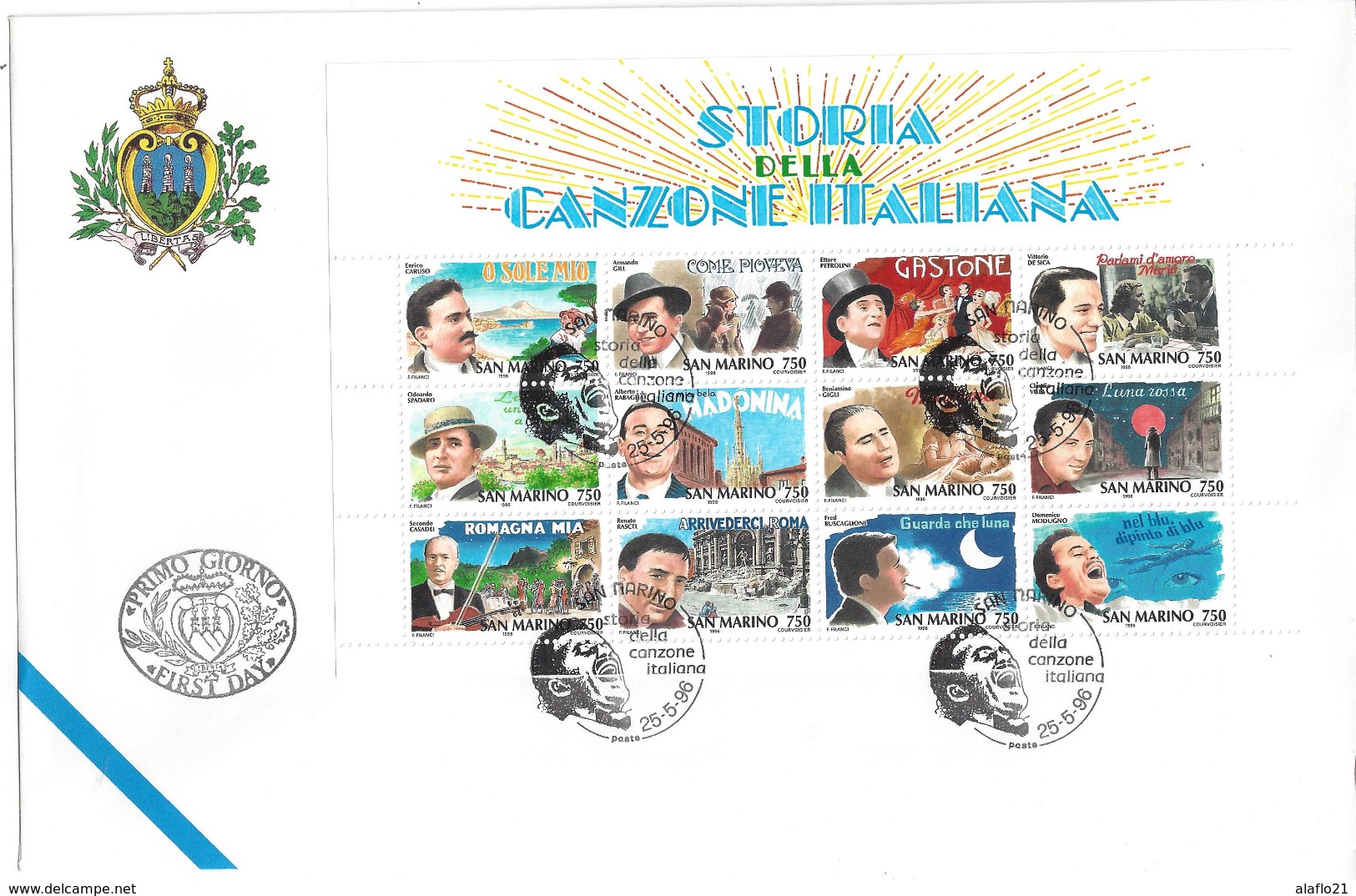 SAINT-MARIN - ENVELOPPE 1er JOUR - FDC - HISTOIRE De La CHANSON ITALIENNE - 1996 - FDC