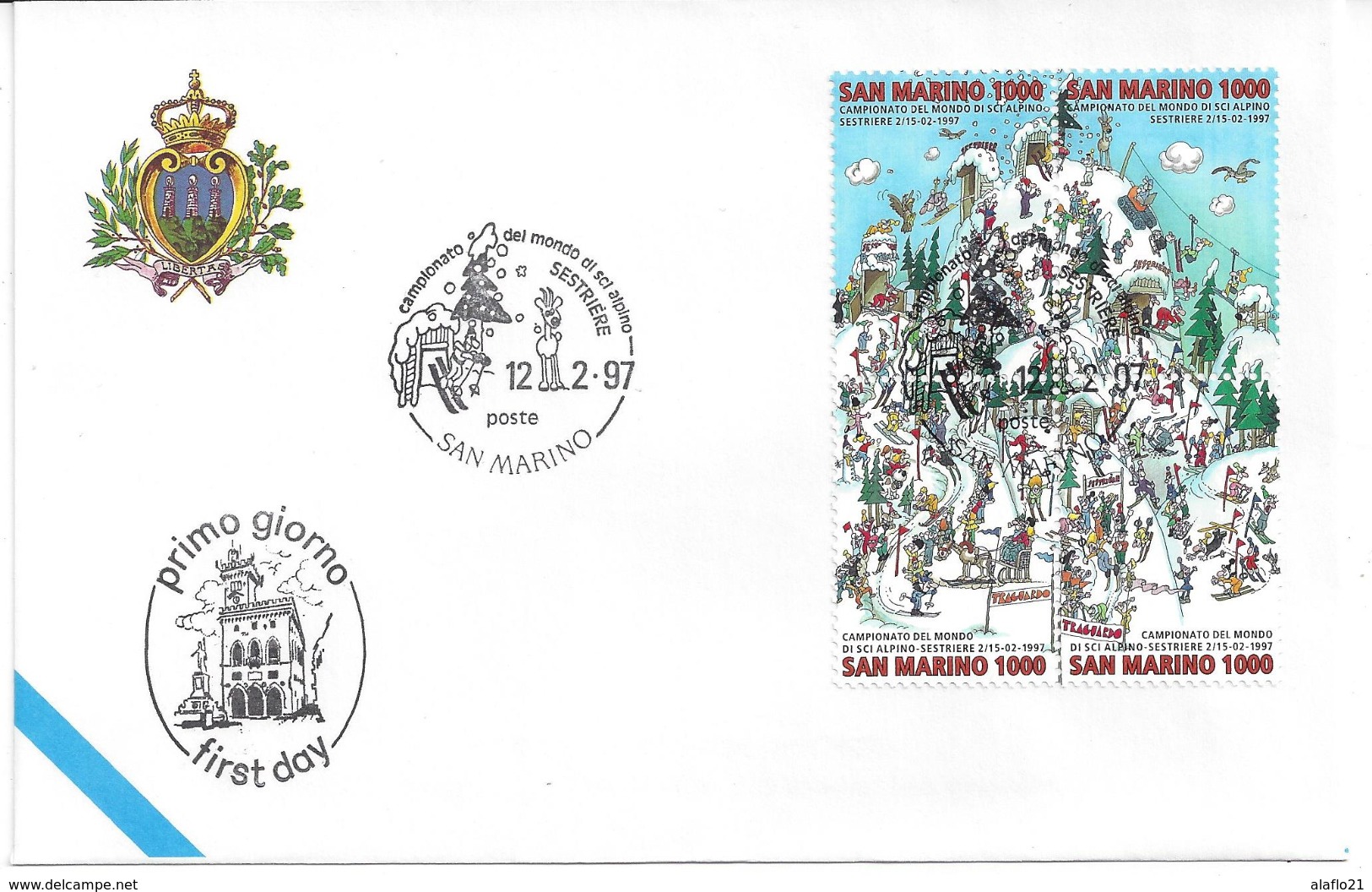 SAINT-MARIN - ENVELOPPE 1er JOUR - FDC - SKI ALPIN SESTRIERES - 1997 - FDC