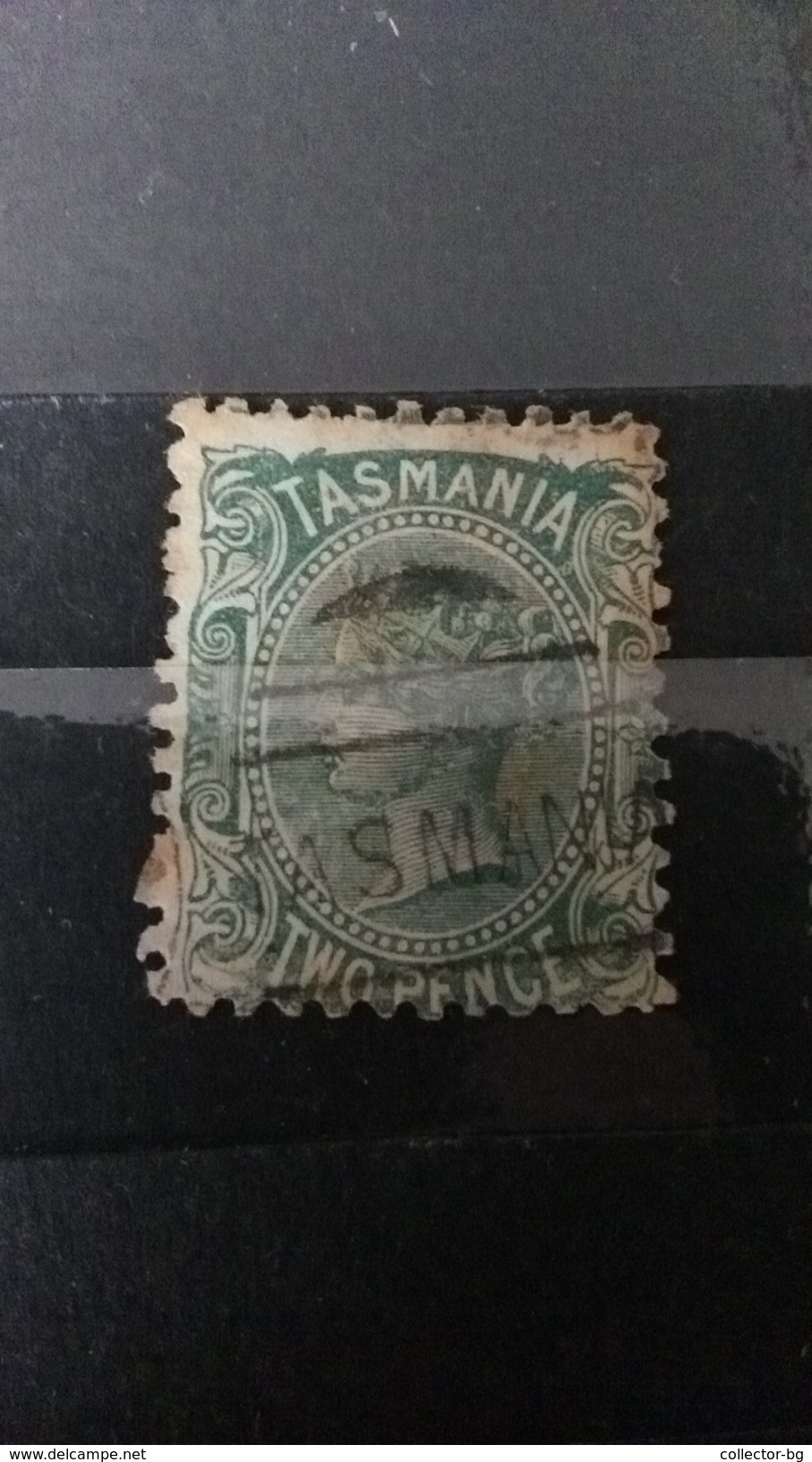RARE 1870-1900 TWO PENCE QUEEN VICTORIA GREEN WATERMARK SEAL "TASMANIA"  USED  STAMP TIMBRE - Used Stamps