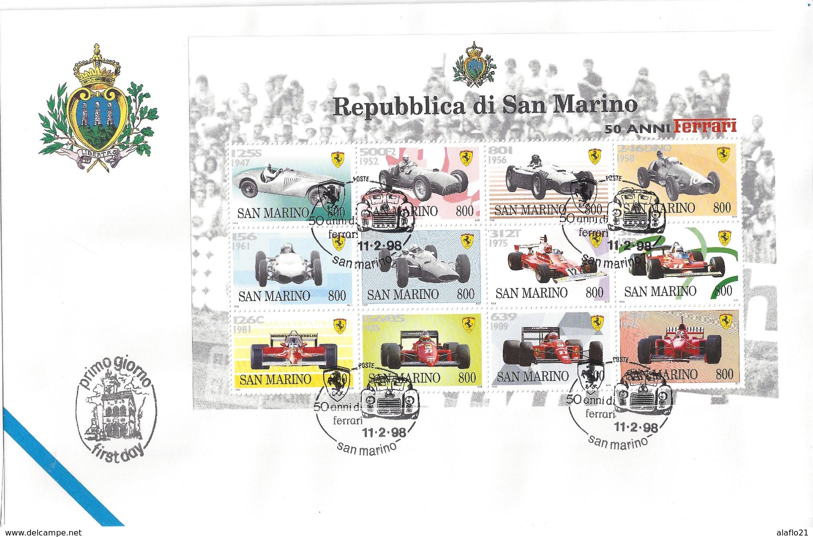 SAINT-MARIN - ENVELOPPE 1er JOUR - FDC - FERRARI 50 ANS - 1998 - FDC