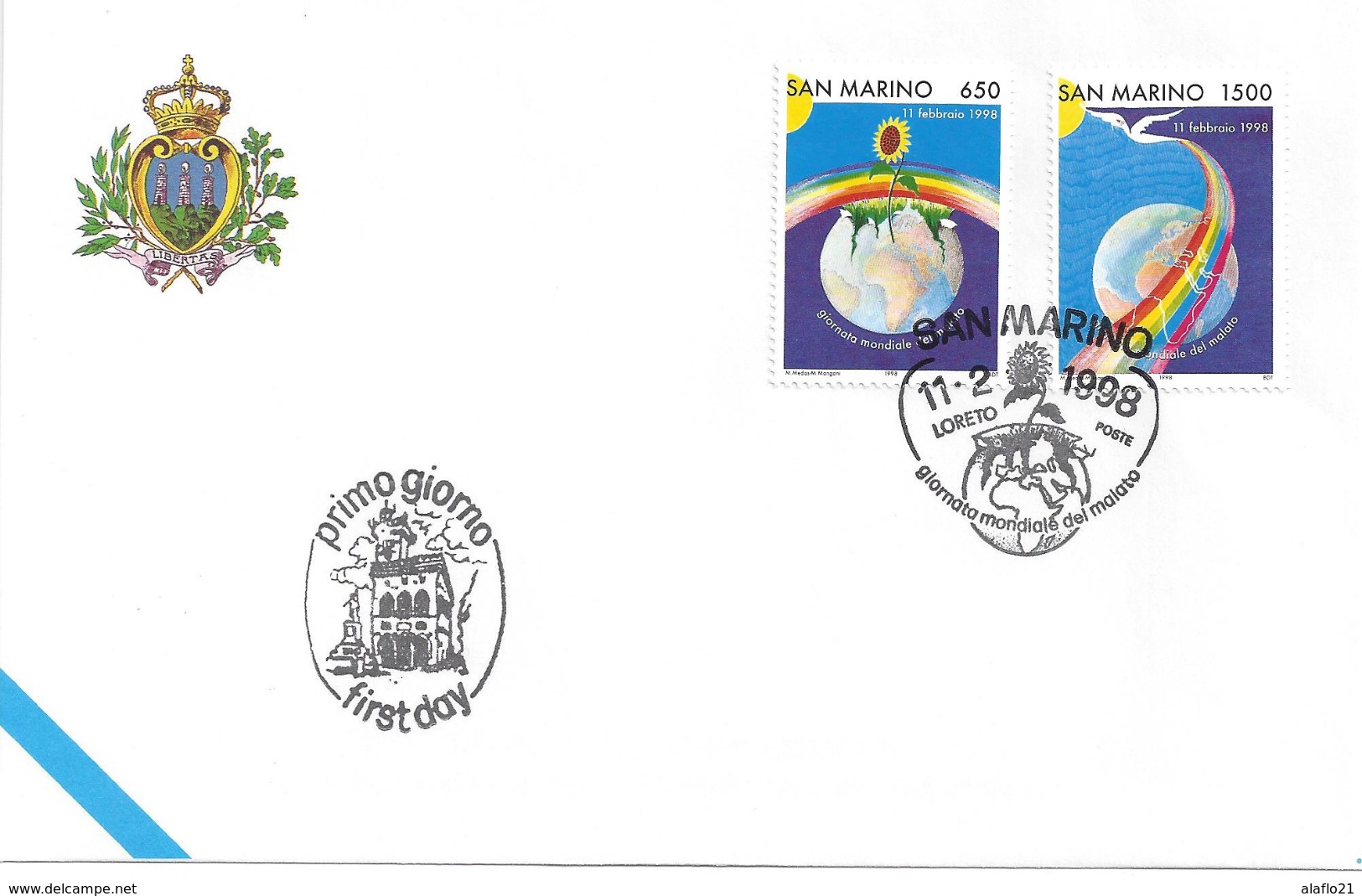 SAINT-MARIN - ENVELOPPE 1er JOUR - FDC - JOURNEE Des MALADES - 1998 - FDC