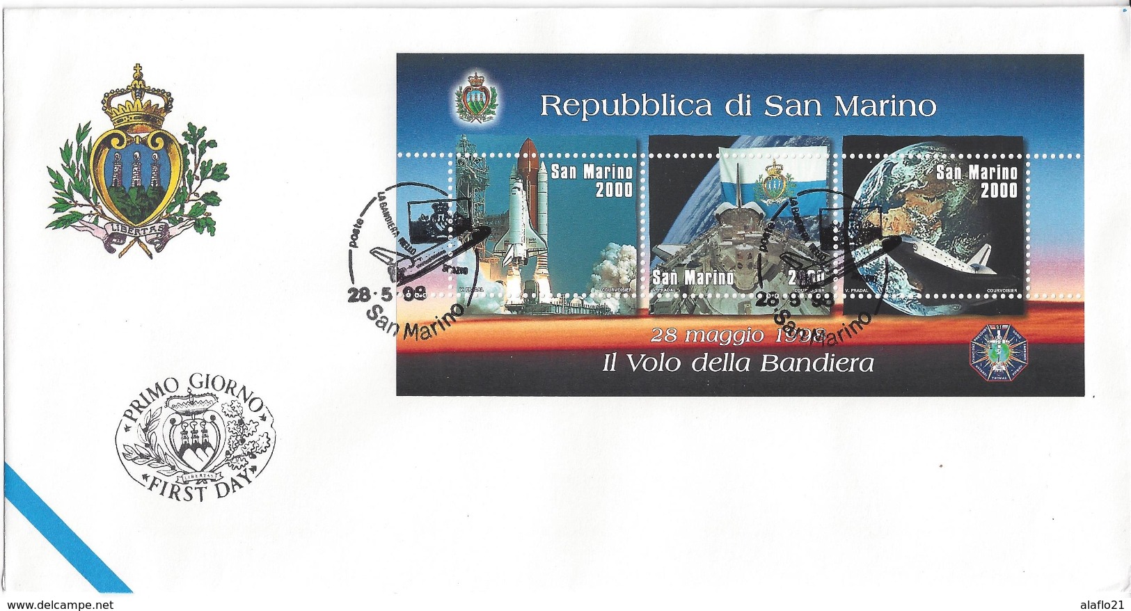 SAINT-MARIN - ENVELOPPE 1er JOUR - FDC - NAVETTE SPATIALE Avec DRAPEAU  - 1998 - FDC