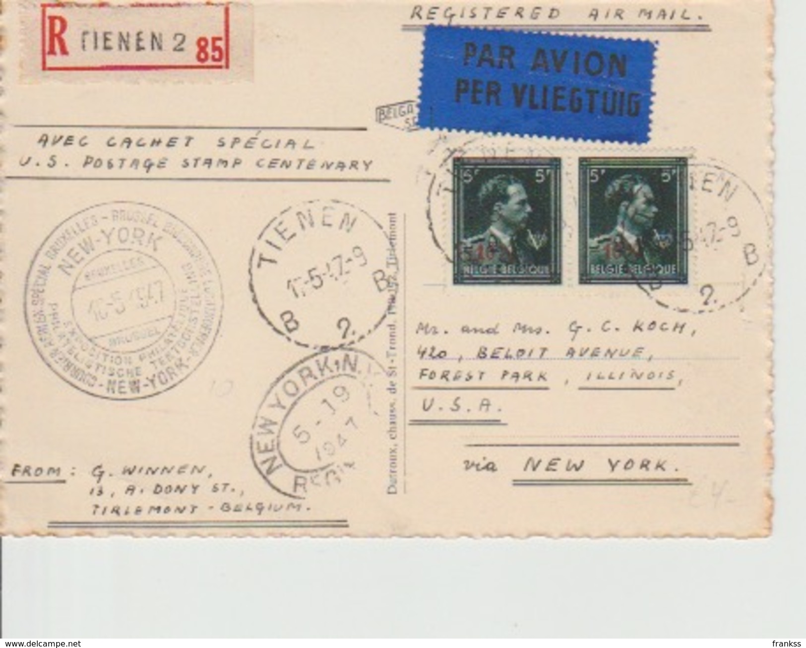 Luchtpost Eerste Vlucht Brussel - New-York Stamp Centenaire 16-5- 1947???? - Sonstige & Ohne Zuordnung