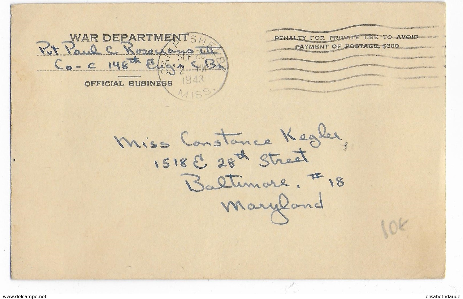 1943 - US ARMY - CARTE De CHANGEMENT D'ADRESSE Du CAMP SHELBY (MISSISSIPPI) => APO 4925 - Postal History