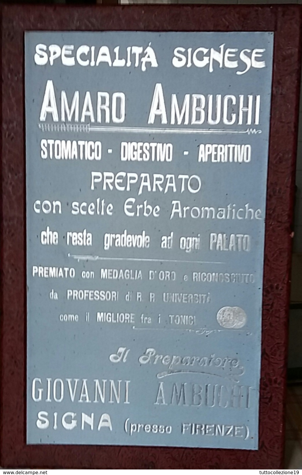 VENDO CARTELLO PUBBLICITARIO ORIGINALE IN CARTONE "SPECIALITA' SIGNESE AMARO AMBUCHI" DI SIGNA (FI) - Placas De Cartón