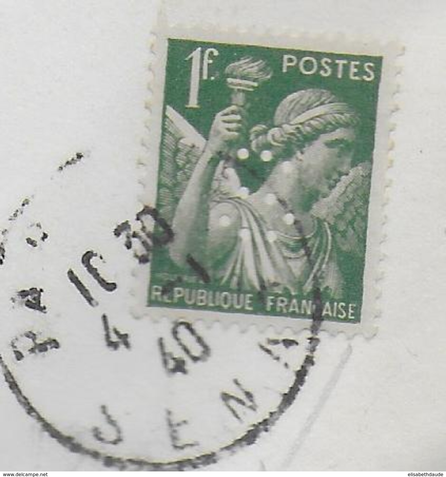 1940 - TYPE IRIS PERFORE "S" Sur ENVELOPPE NON ADRESSEE Du SENAT - GUERRE 39/40 - Andere & Zonder Classificatie