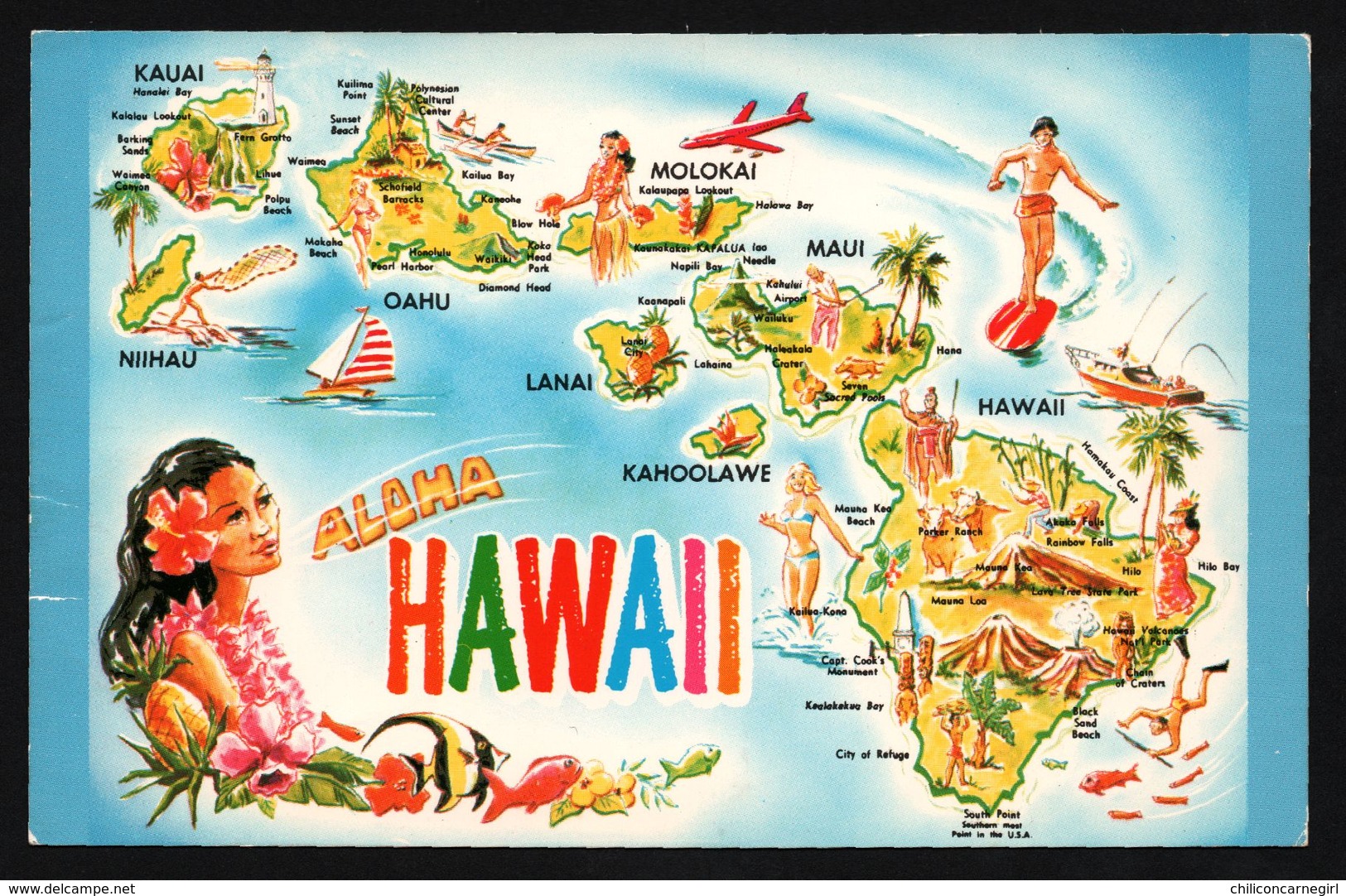 Carte Géographique D'Hawai - Honolulu - Hibiscus - Aloha - Kauai - Lanai - Niihau - Molokai - Kahoolawe - ISLAND HERITAG - Autres & Non Classés