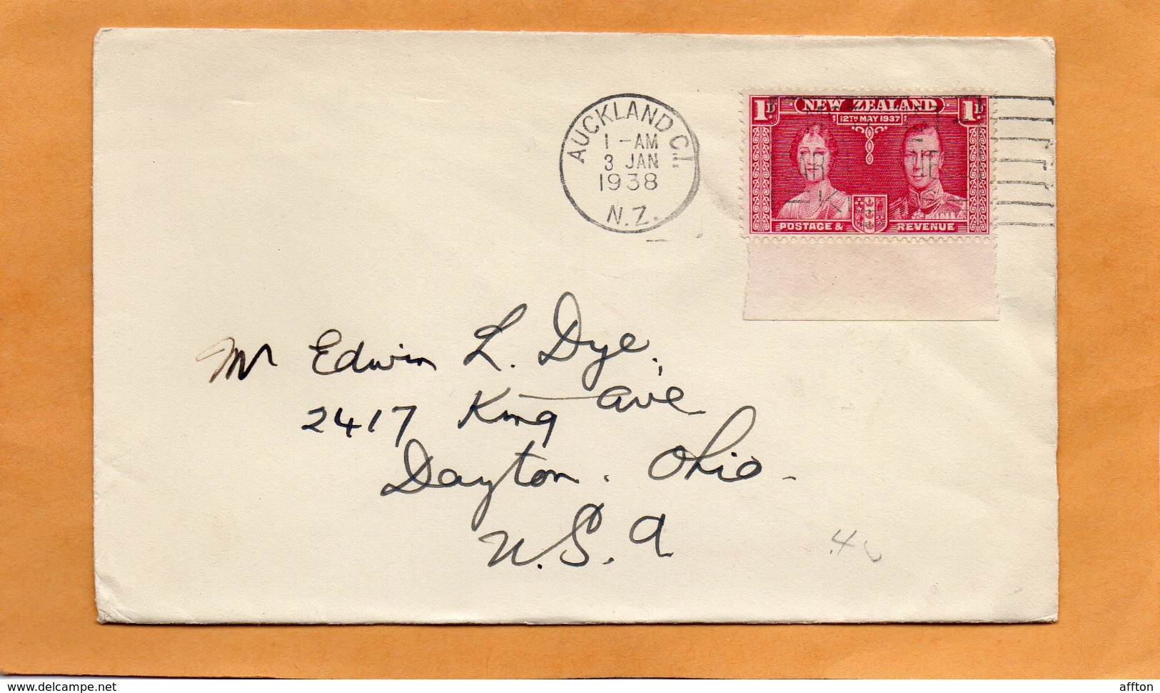 New Zealad 1938 Coover Mailed - Briefe U. Dokumente