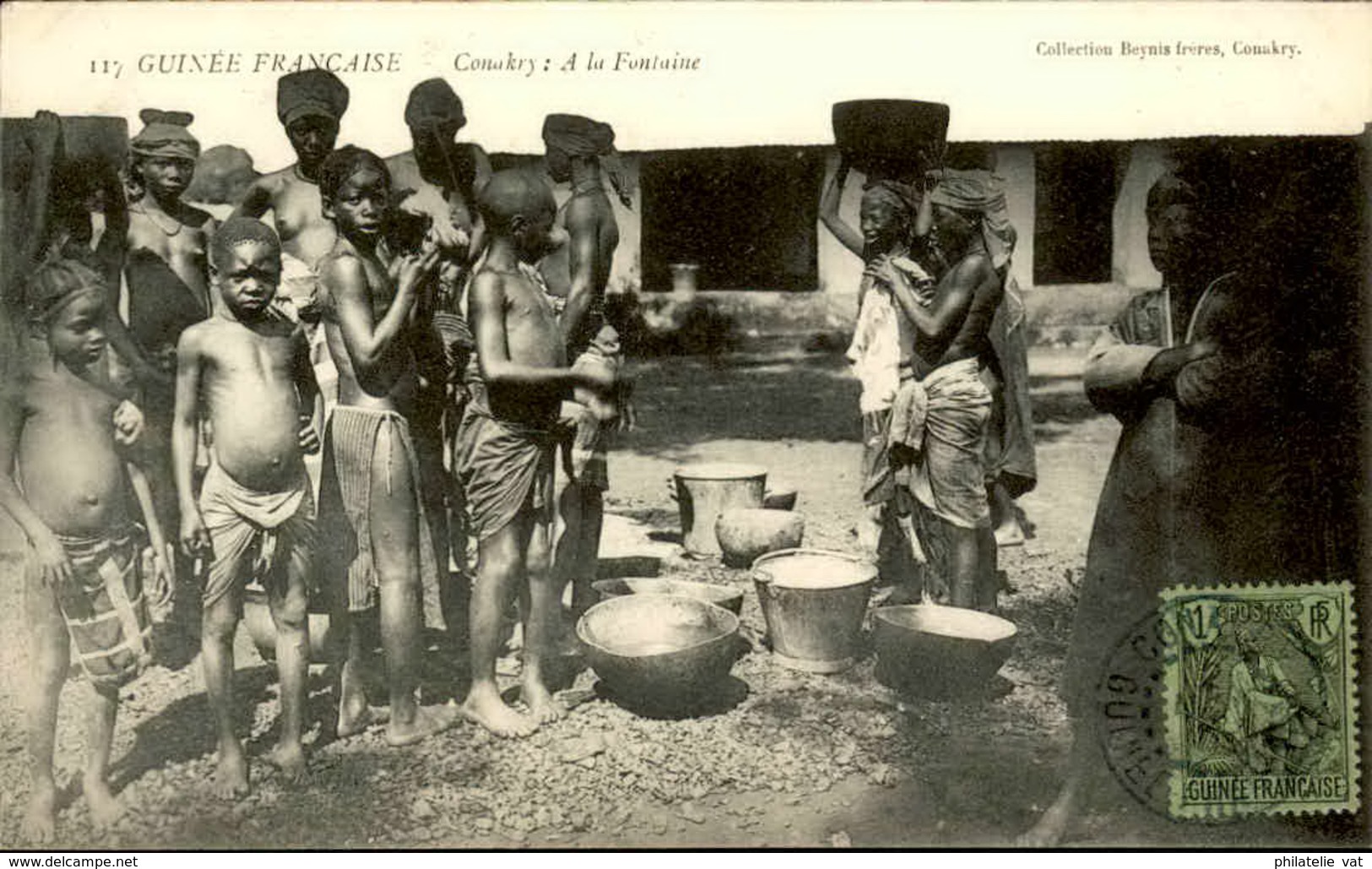 GUINEE - A La Fontaine De Konakry - Carte Animée Et Voyagée - Bon état - 21601 - Guinea Francesa