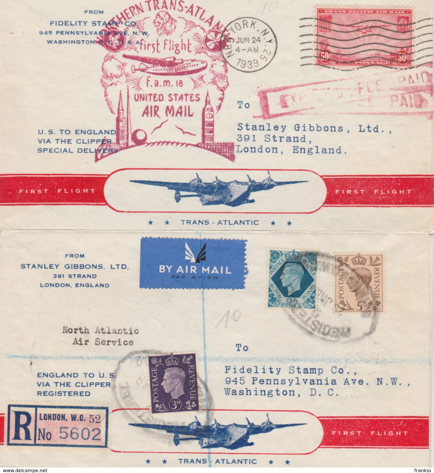 Air Service Clipper England -  USA  1939. ????? R - 1c. 1918-1940 Lettres
