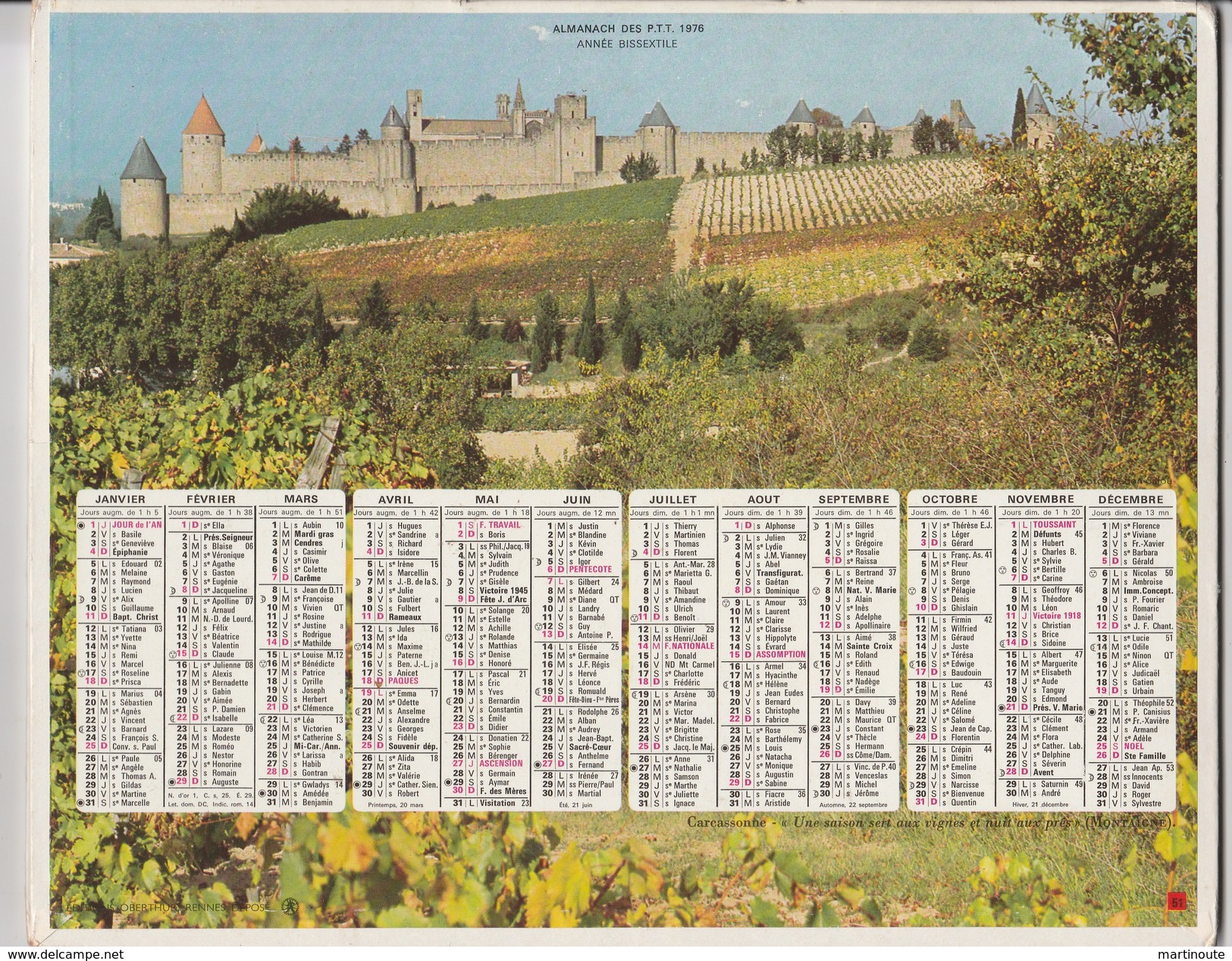 - CALENDRIER PTT Année 1976 - Formato Grande : 1971-80