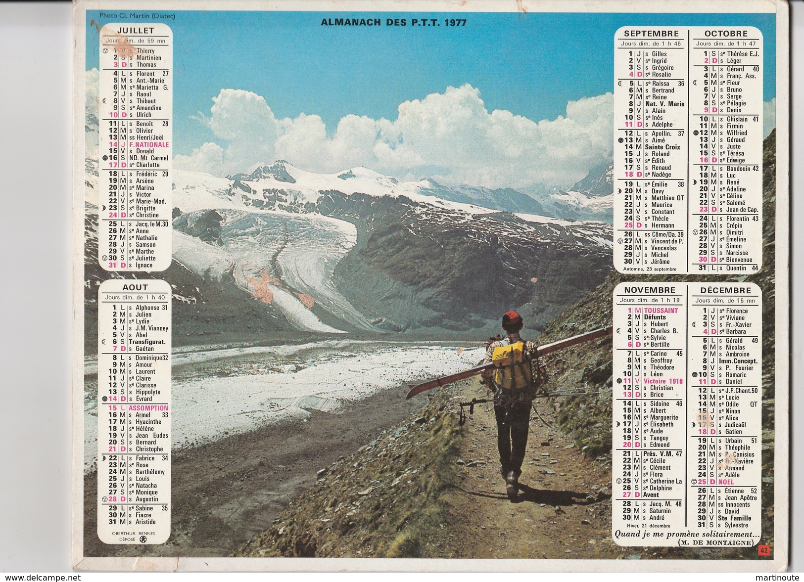 - CALENDRIER PTT Année 1977 - Chèvres - Grand Format : 1971-80