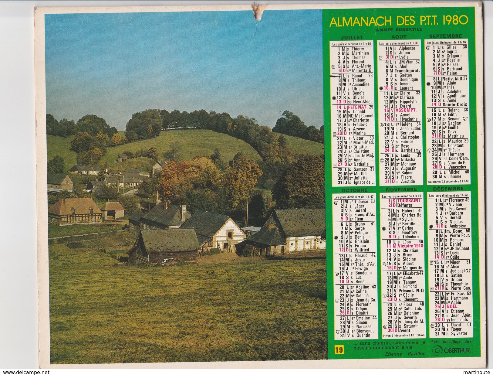 - CALENDRIER PTT Année 1980 - - Tamaño Grande : 1971-80