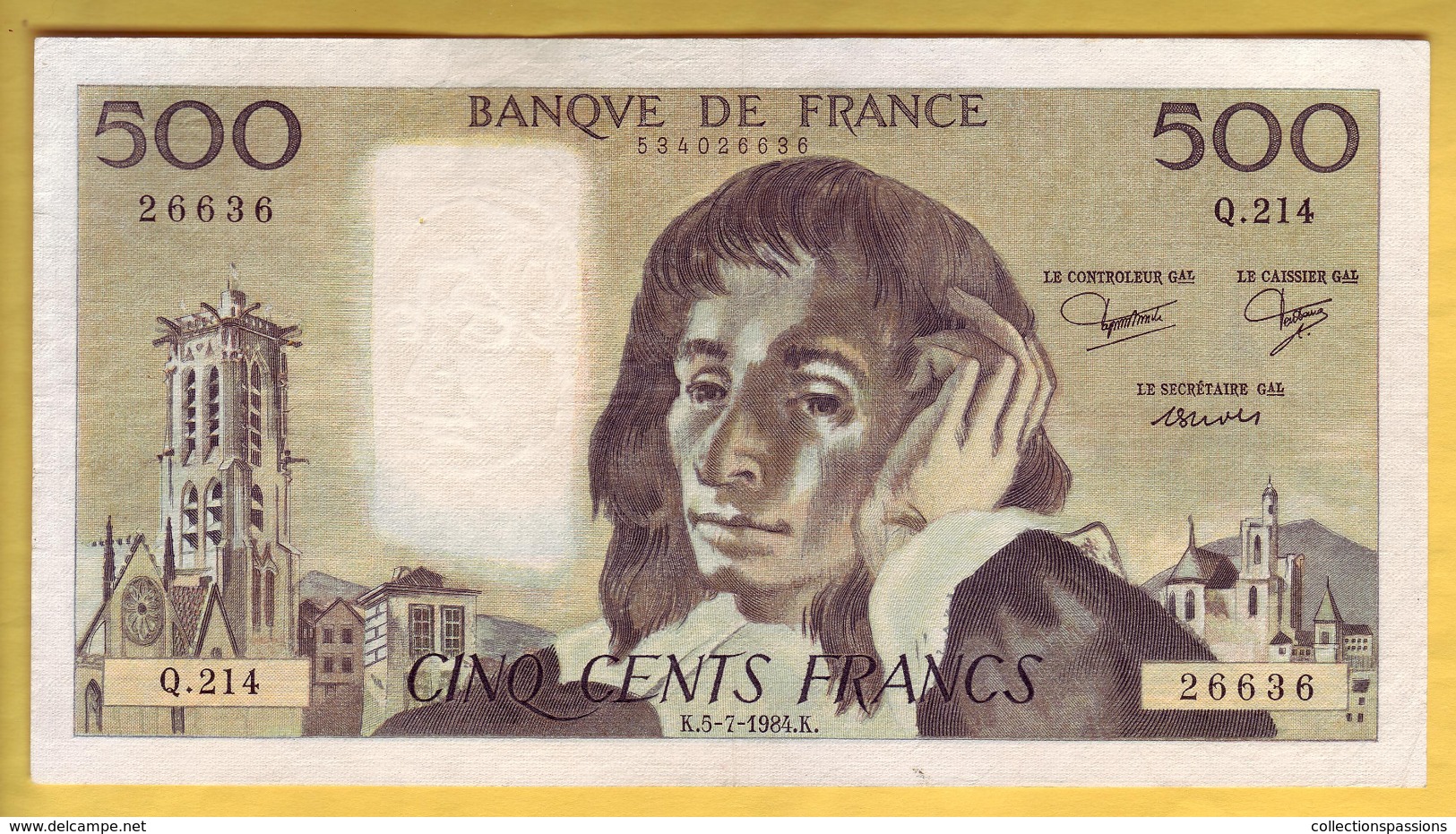 BILLET FRANCAIS - 500 Francs Pascal 5-7-1984 TTB+ - 500 F 1968-1993 ''Pascal''