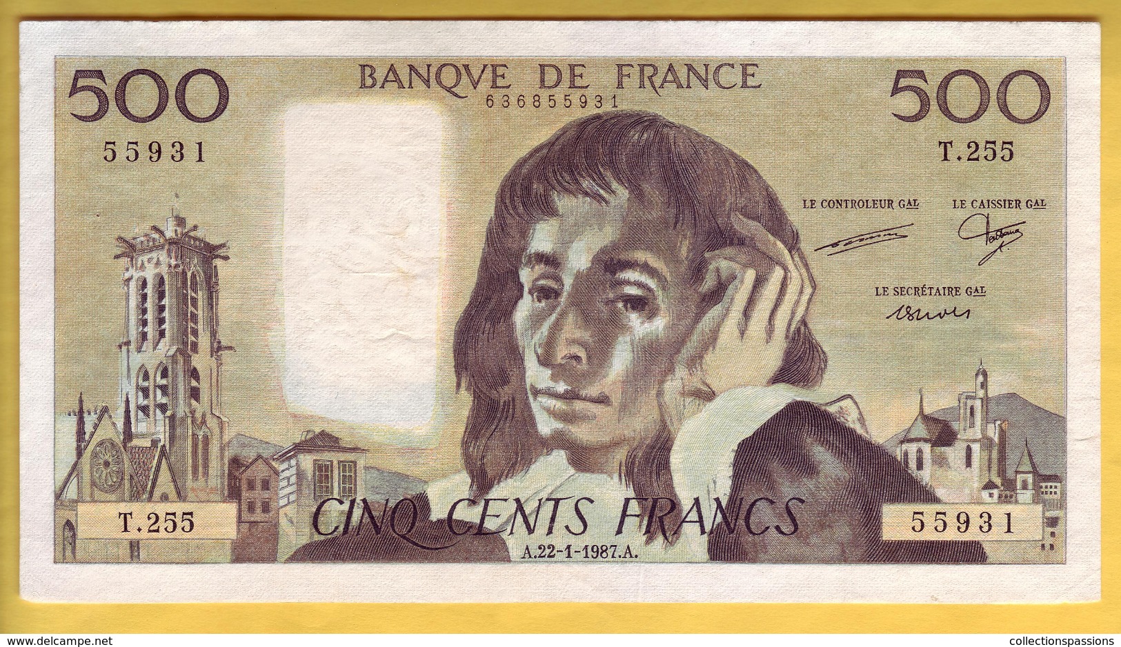 BILLET FRANCAIS - 500 Francs Pascal 22-1-1987 TTB+ - 500 F 1968-1993 ''Pascal''