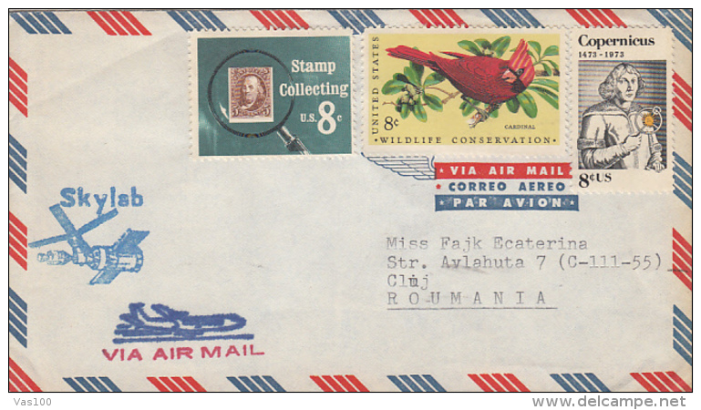 SPACE, COSMOS, SKYLAB SPECIAL POSTMARK, CARDINAL BIRD, COPERNICUS, STAMPS ON COVER, 1973, USA - North  America