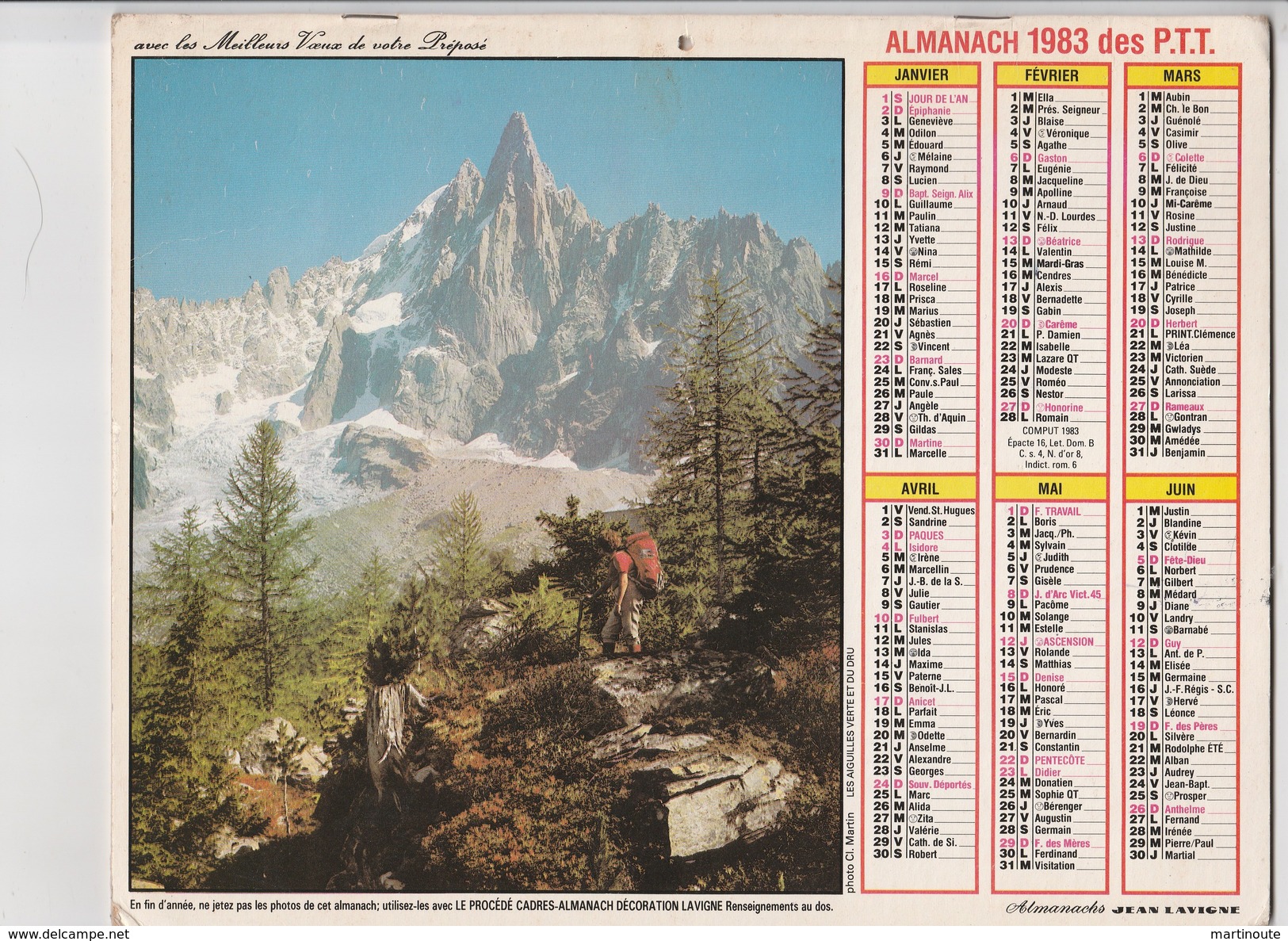 - CALENDRIER PTT Année 1983 - - Grand Format : 1981-90