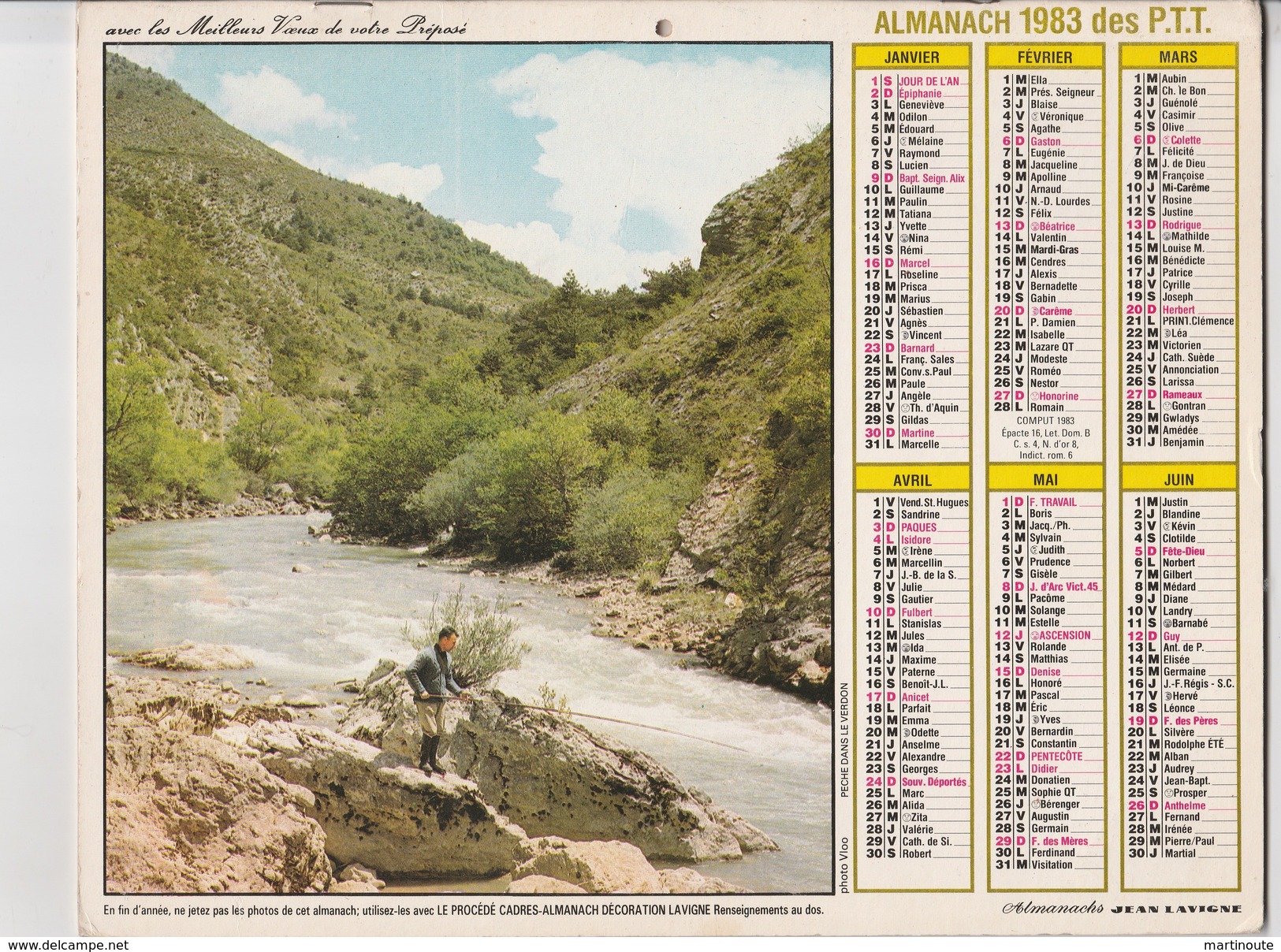 - CALENDRIER PTT Année 1983 - Pêche Et Chasse. - Tamaño Grande : 1981-90