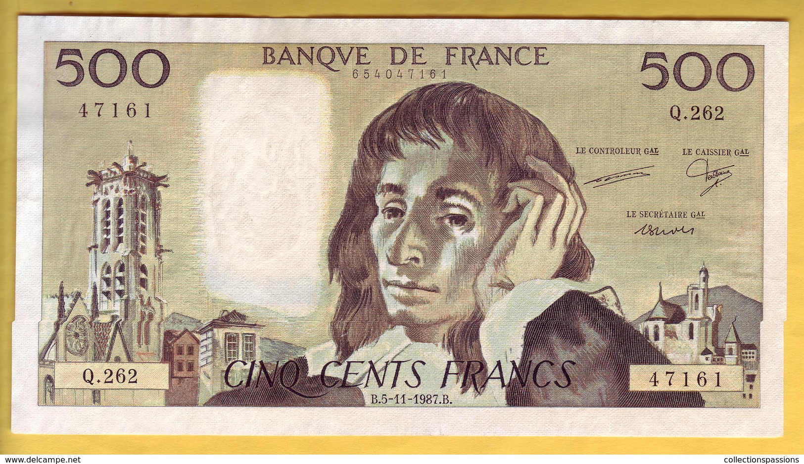 BILLET FRANCAIS - 500 Francs Pascal 5-11-1987 TTB+ - 500 F 1968-1993 ''Pascal''